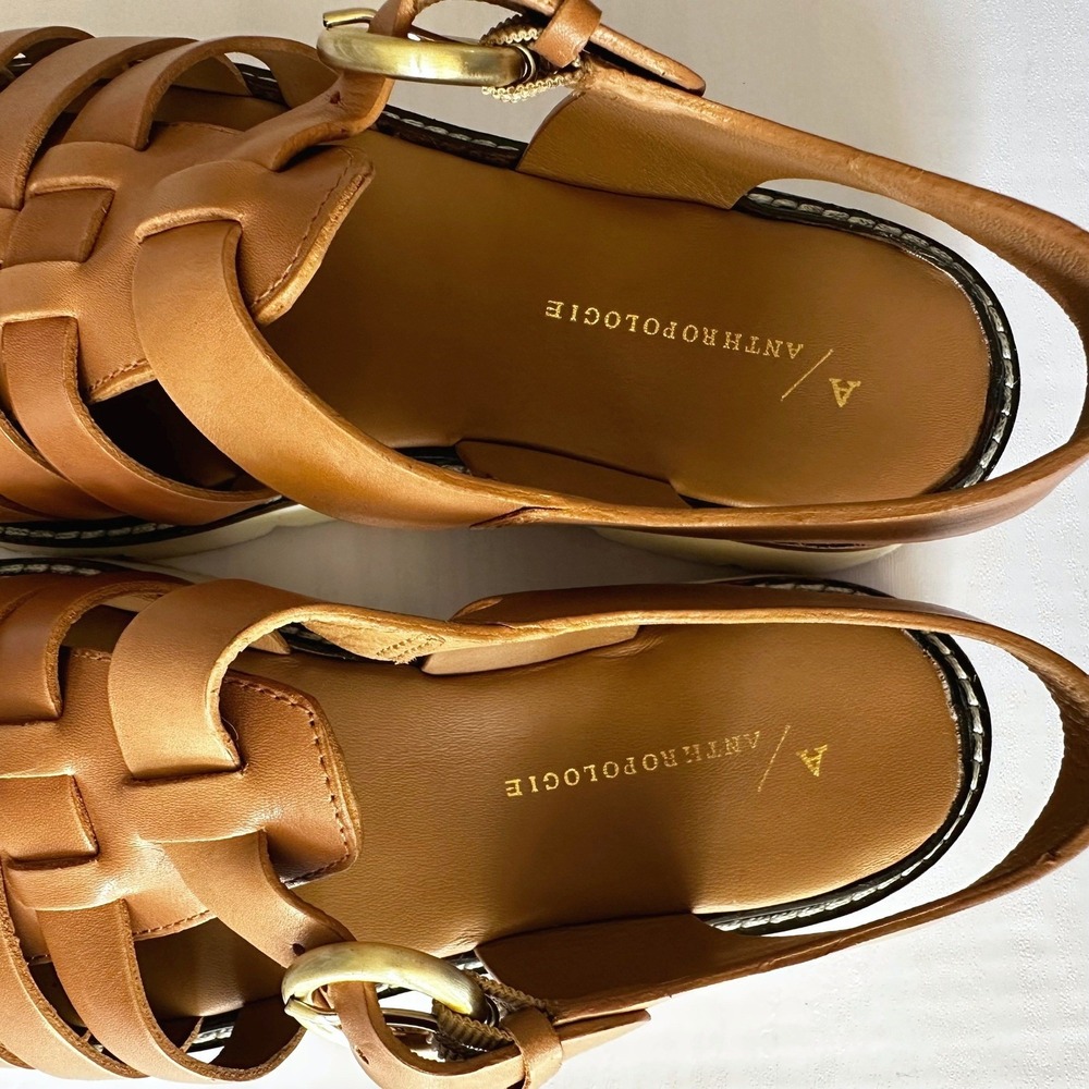 Anthropologie Sandals Woven Leather Fisherman Sport Platform Cognac Size 8-8.5 - Picture 4 of 7